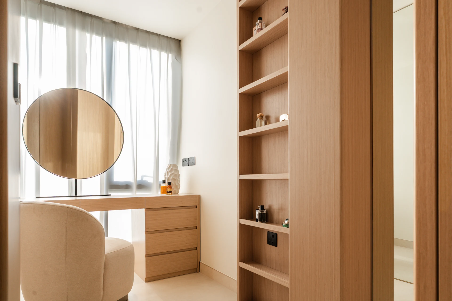 Maple Villa — Former balcony converted into an integrated dressing area through a GFA extension and bespoke joinery.
